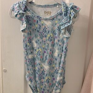 Little Sleepies Floral Bunny Print Top - Blue